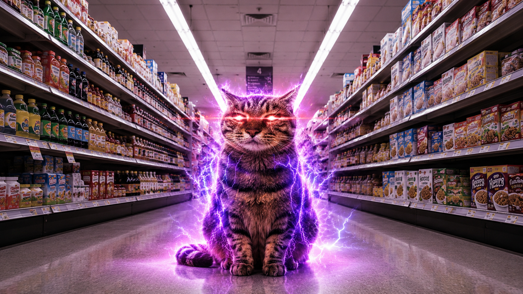 Aura Cat in a supermarket aisle
